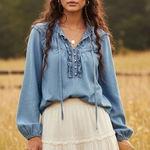 Maeve Anthropologie Cambray Ruffle Top Womens S Blue Boho Western Cottagecore Photo 0