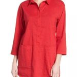 Eileen Fisher  linen blend 3/4 sleeve buttoned tunic top blue size small Photo 6