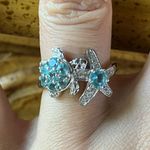 Natural Blue Apatite Starfish Turtle Ring Size 7 Silver Photo 0