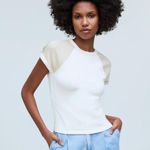 Madewell  Raglan Sleeve Baby Tee Shirt Minimalist Basics Sporty Beige XXS NWT Photo 0