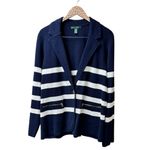 Lauren Ralph Lauren LRL Striped Cotton Knit Sweater Blazer Button Zippers 2X Blue Photo 1