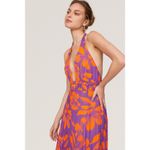 AFRM Nor Purple Orange Hibiscus Tropical Floral Print Hawaiian Halter Maxi Dress Size M Photo 3