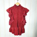 Silk Cinq a Sept Ruffled Turtleneck Top Red Size M Photo 1
