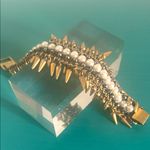 Stella & Dot Edgy Gold Tone Pearl Hematite Encrusted Spike Fringe Bracelet Photo 6