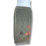 Vintage Petites Olive Green Corduroy Skirt Embroidered Autumn Leaves Midi 8P Size 8 Photo 8