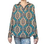 Wrangler  NWT Women's Size‎ Medium Multicolor Sheer Western Blouse Photo 8