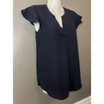J Crew Blouse Womens 0 Navy Blue Split Neck Short Sleeve Tunic Top Casual Photo 1