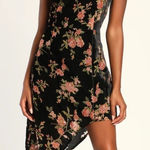 Lulus NWT Evenings With You Black Floral Asymmetrical Velvet Dress Size Large Photo 0