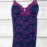 Lilac + London Blue & Purple Sheer Floral Lace Babydoll Chemise Size Medium Photo 0