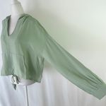 Lumière New V-Neck Hooded Top Drawstring Hem Woven Hoodie Sage Photo 5