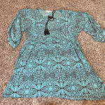 Umgee USA Turquoise Brown Tribal Print Tassel Neck Boho Style Dress M Blue Size M Photo 0
