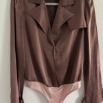 Amanda Uprichard Silk Bodysuit Womens Small Brown Blouse Quiet Luxury Neutral Photo 0