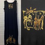 Vintage 90's California Concepts Black Giraffe Printed Maxi Tank Dress, 18 Photo 1
