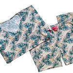 NWT Breakfast In Bed Palm Tree Botanical Print Pajama Set Green Size L Photo 0