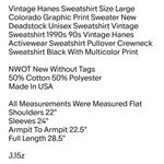 Hanes Vintage  Sweatshirt Size Large Colorado Graphic Print Sweater New Deadstock Unisex Sweatshirt Photo 1