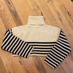 Anna Rae Chunky Knit Striped Crop L/S Roll Neck Cowl Sweater Tan Black Size M Size M Photo 0