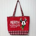 Disney Walt  World Mickey Mouse Christmas Ornament Tote Bag‎ Rare Plaid Photo 1