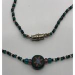 Hippie Boho Beaded Necklace Celestial, Bohemian Sun, Blue Silver Black Beads 16" Photo 3