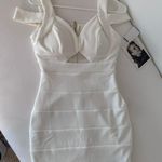 White Lace Plunge Mini Dress Photo 0