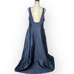 Alfred Sung  Maxi Gown Women's 14R Navy Blue Square Neck Satin A-Line Sleeveless Photo 6