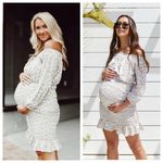 BAE the Label Maternity Gray Leopard Print Off Shoulder Ruched Dress Small Size undefined Photo 1