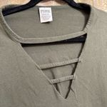 PINK - Victoria's Secret  Army Green White Dog Logo Cutout Campus Shirt Small Photo 2