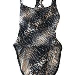 Newport News Sunstreak Vintage One Piece Swimsuit Keyhole Back Geometric Gray 6 Photo 0