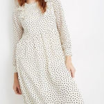 Madewell Smocked Ruffle-Shoulder Crinkled Georgette Midi Dress in Inkbrush Dots Photo 0