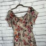 AUW  Floral Midi Dress Women’s Medium Beige Red Short Sleeve Boho Peasant Western Photo 6