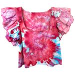 A New Day Large Top Handmade Tie Dye Ruffle Sleeve Crop Pink Blue Artsy 1743 Photo 1