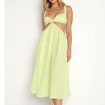 For Love & Lemons  Maureen Midi Dress Lime Green Gingham Cutout Small Neon NWT Photo 1