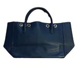 Cole Haan EUC Rigby Small Navy Blue Leather Tote Bag Braided Ties Gold Hardware Photo 2