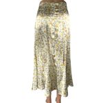 Lulus White Yellow Floral Silk Satin High Waisted Peasant Slip Midi Skirt Size M Photo 2
