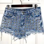 Boom Boom Jeans Size 9 Silver Studded High Waisted Ripped Jean Shorts Photo 2