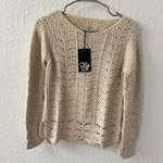 Chaser  Cream Knit Crochet Scallop Slit Long Sleeve Pullover Sweater Small Photo 0