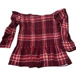 Orange Kiss Red & Orange Plaid Off The Shoulder Crop Top Large Grunge Photo 0