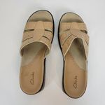 Clarks Womens Sandals Size 7.5 Tan Leather Open Toe Platform Slip-Ons 74333 Photo 0