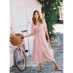 Faithfull the Brand Revolve Maple Pink Plaid Cut Out Midi Dress Photo 15