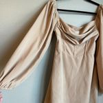 Princess Polly  Mini Dress Size 4 Lillie Puff Long Sleeve Beige Nude Tan Party Photo 2