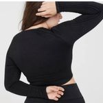 Aerie Offline By  Womens Seamless Cable Square Neck Ribbed Top Shirt Black NEW XL Photo 2