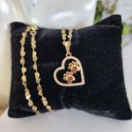 Gold Filled Heart Link Chain Necklace with Paw Print Heart Charm Pendant Photo 0