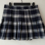 Navy Blue & White Pleated Schoolgirl Mini Skirt with Built Photo 0