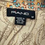 Y2K Piano Patchwork Snap Top Sz M Boho Festival Crinkle Artsy Satin Chiffon Tan Size M Photo 6