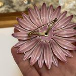 Large Vintage Statement Enameled Metal Flower Brooch Pin Pink Enamel Photo 7