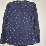 Next Women's Size 14 Navy Floral Lightweight Longsleeve Button‎ down Blue Photo 5