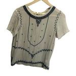 Nicole Miller Artelier Womens Beaded Sequined Top Taupe Black Size S Sheer Photo 0