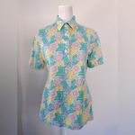 Vintage ‘90s David Smith Pastel Cottagecore Print Short Sleeve Polo Shirt Green Size M Photo 3