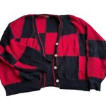 POL Red and Black Buffalo Plaid Cardigan Sweater Photo 0