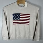 Hollister NEW Beige American Flag Size Medium Relaxed Fit Boxy Crew Sweater Photo 0