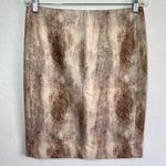 Catherine Malandrino  Pencil Skirt 8 Beige Brown Print Lined Back Slit Zipper New Photo 0